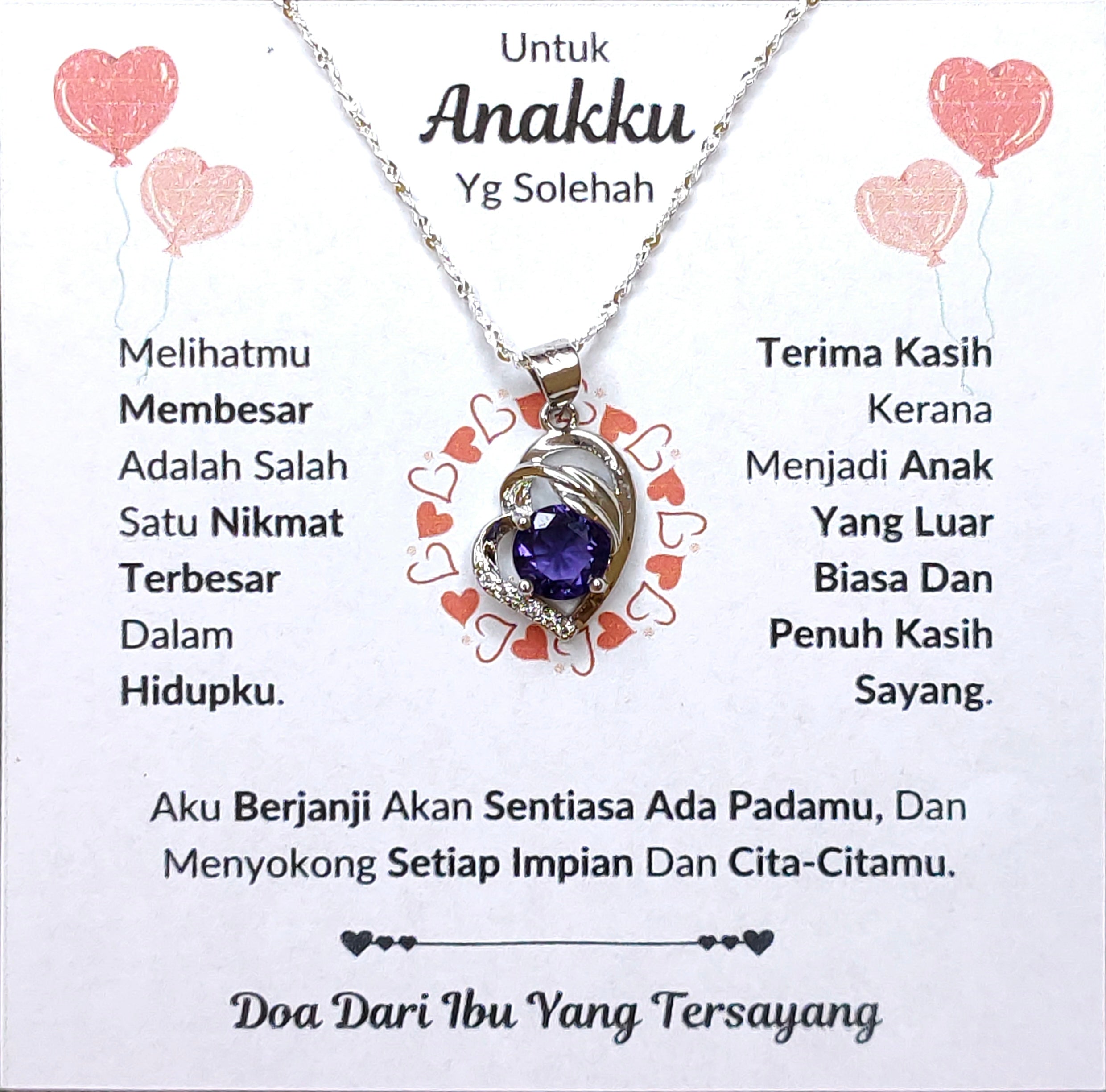 Hadiah Terbaik Untuk Anakku I Sentiasa Ada Padamu I Dari Ibu I Purple Love Necklace