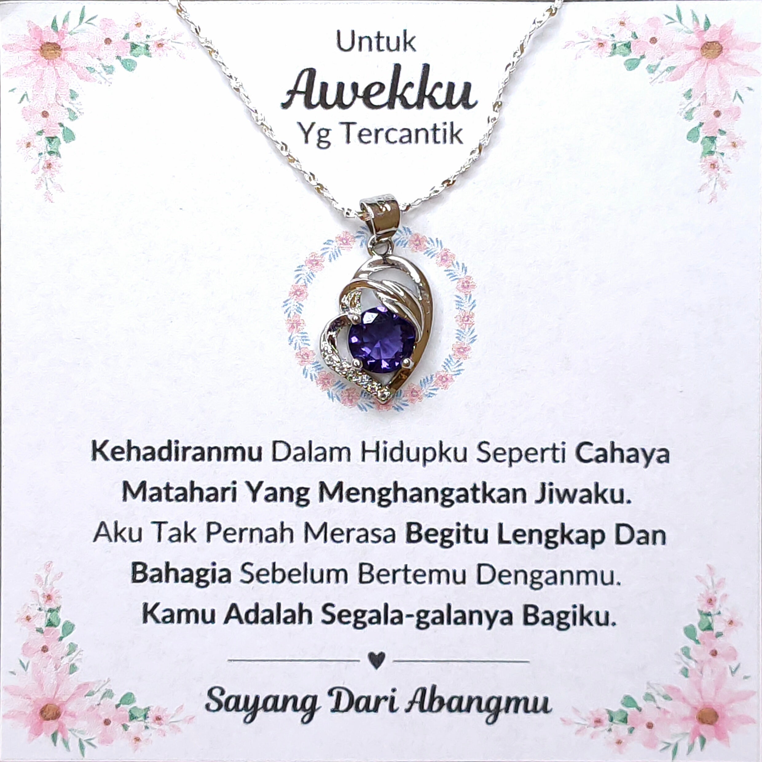 Hadiah Terbaik Untuk Awekku I Lengkap Dan Bahagia I Purple Love Necklace