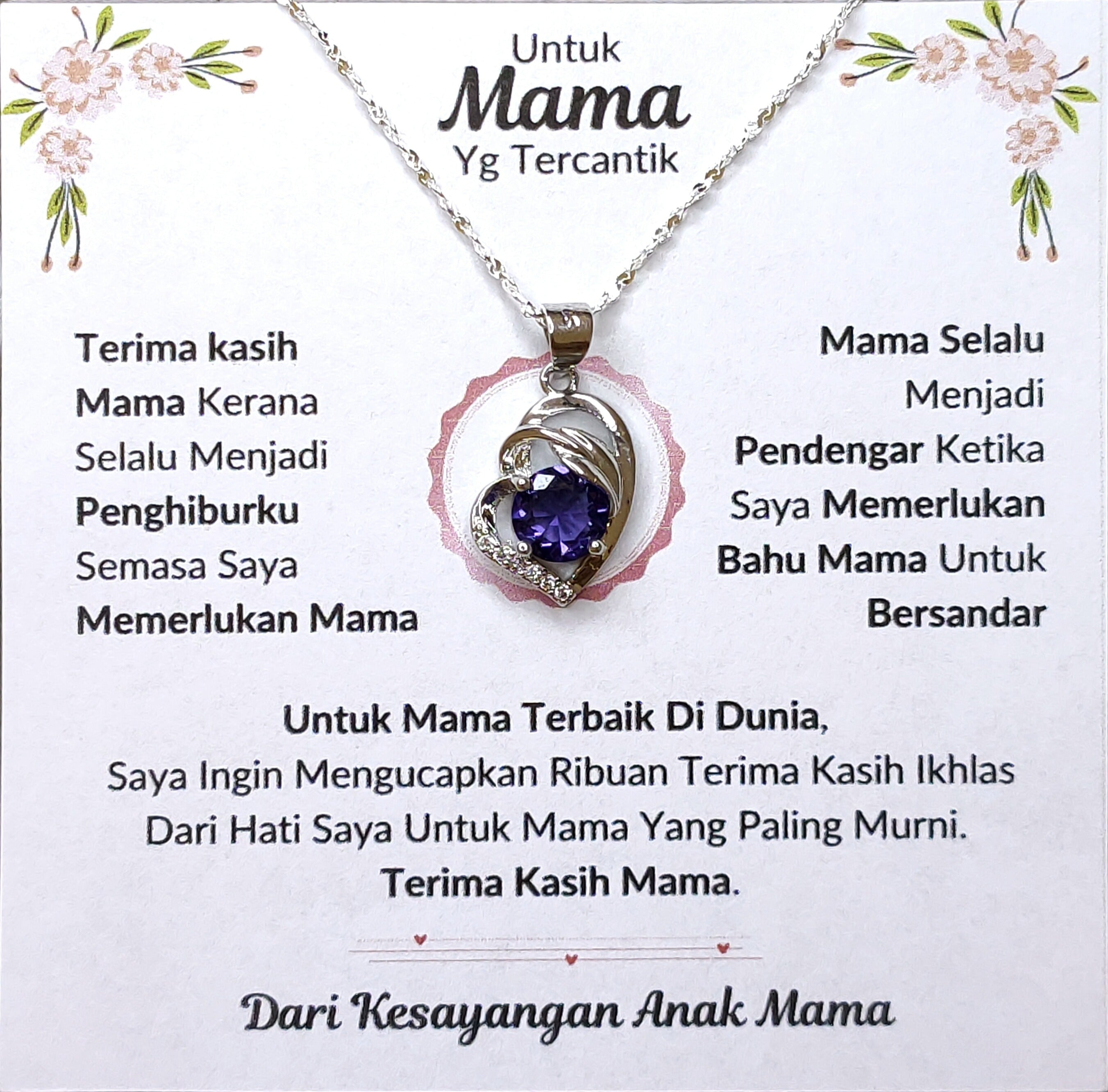 Hadiah Terbaik Untuk Mama Terbaik Di Dunia I Purple Love Necklace