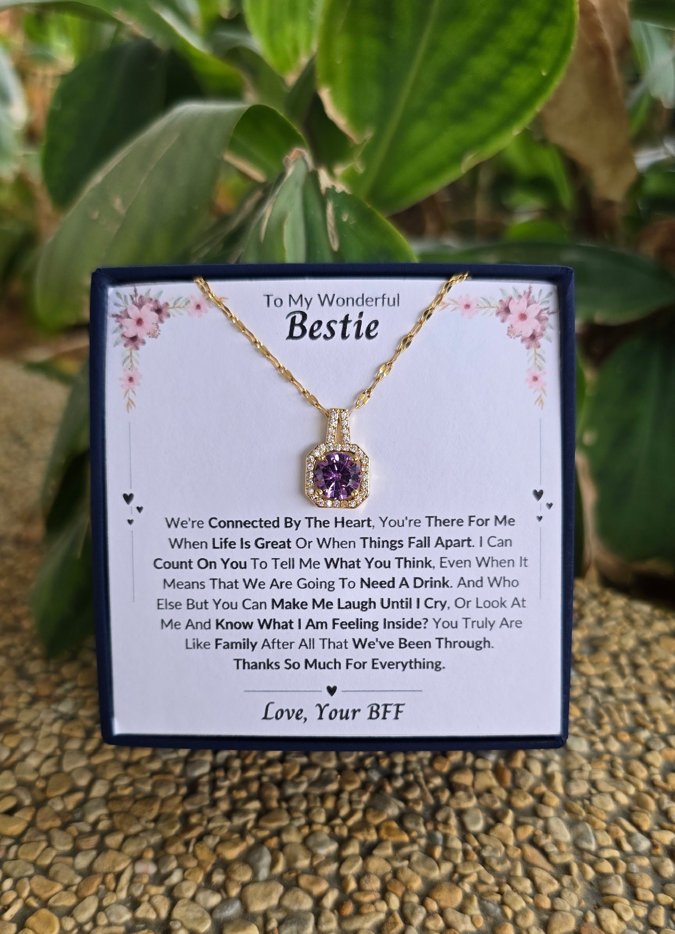 Best Gift To My Bestie I Connected By Heart I Sweet Purple Necklace