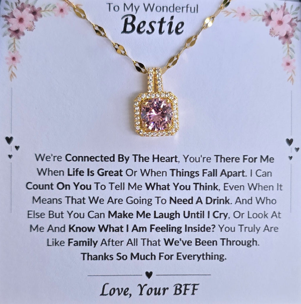 Best Gift To My Bestie I Connected By Heart I Sweet Pink Necklace