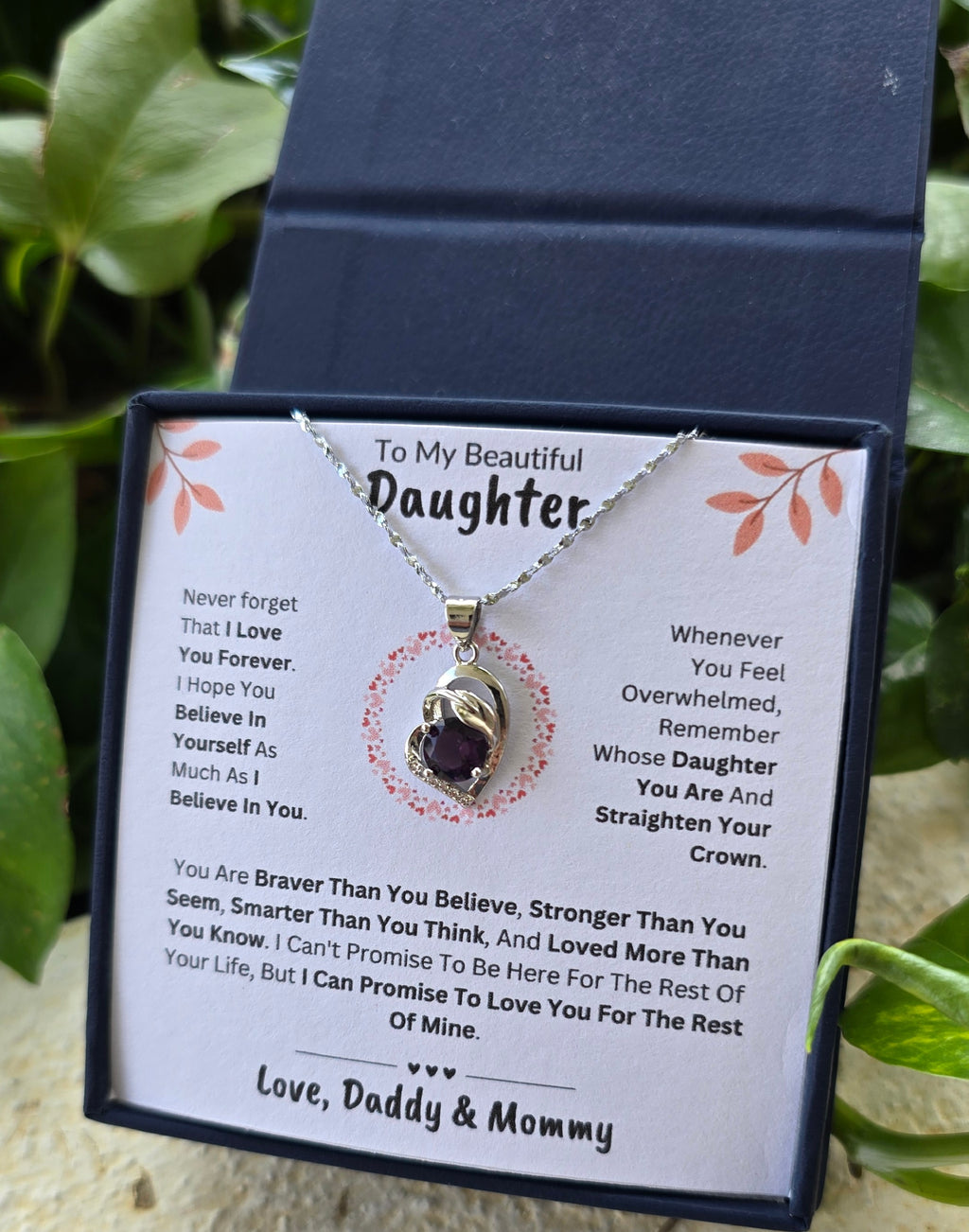 Best Gift To My Daughter I Love You Forever I From Daddy Mommy I Purple Love Necklace