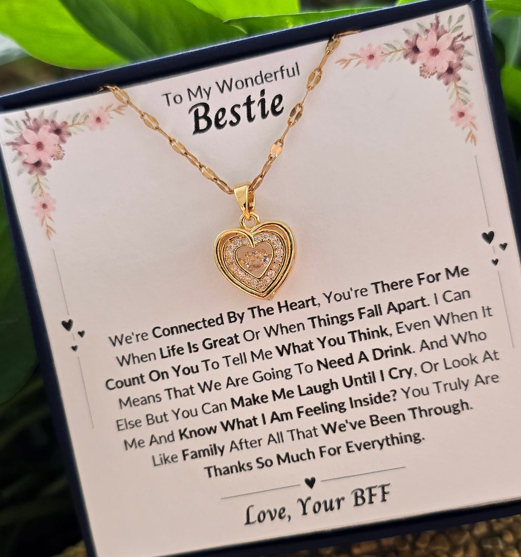 Best Gift To My Bestie I Connected By Heart I Gold Heart Necklace