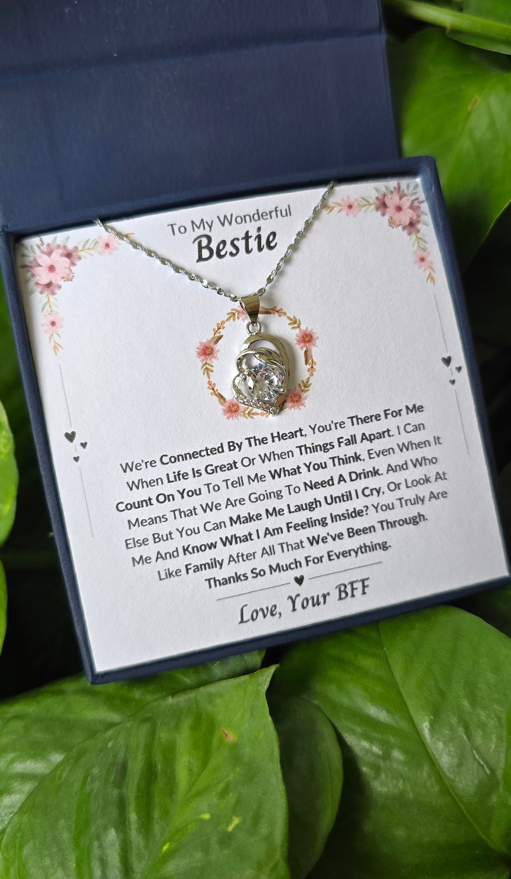 Best Gift To My Bestie I Connected By Heart I Pure Love Necklace