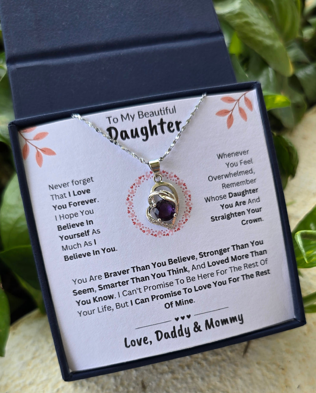 Best Gift To My Daughter I Love You Forever I From Daddy Mommy I Purple Love Necklace