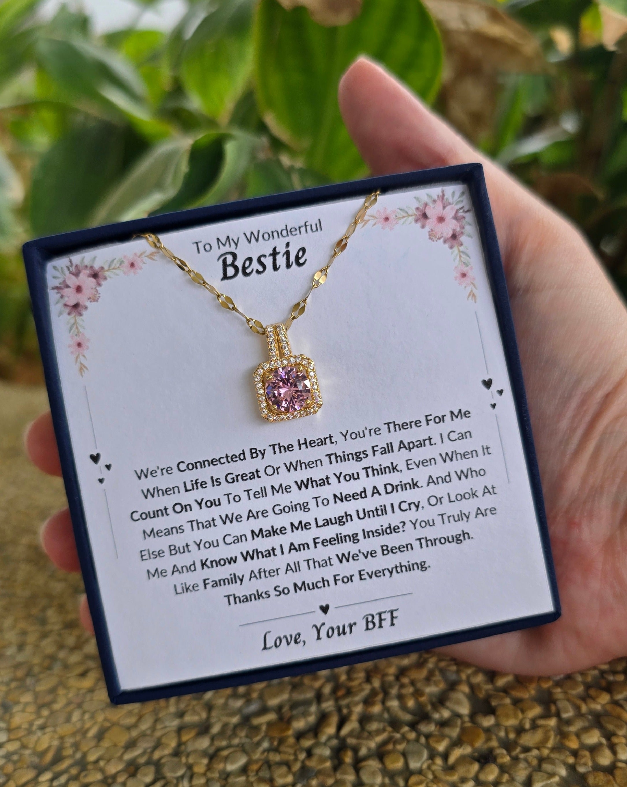 Best Gift To My Bestie I Connected By Heart I Sweet Pink Necklace