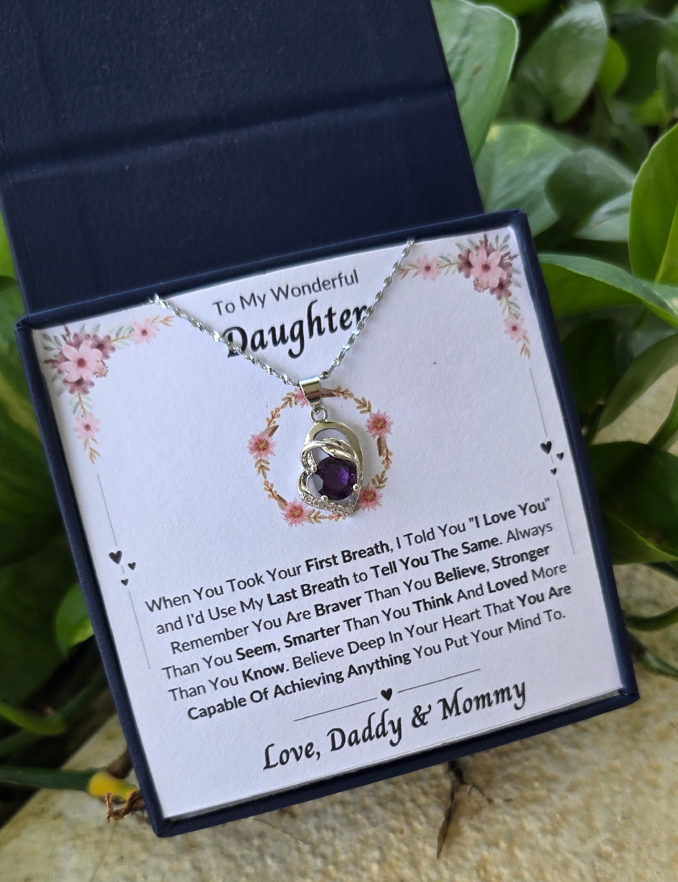 Best Gift To My Daughter I Always Love You I From Daddy Mommy I Purple Love Necklace