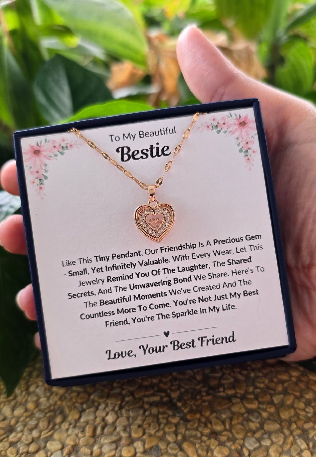 Best Gift To My Bestie I Not Just Best Friend I Rose Heart Necklace