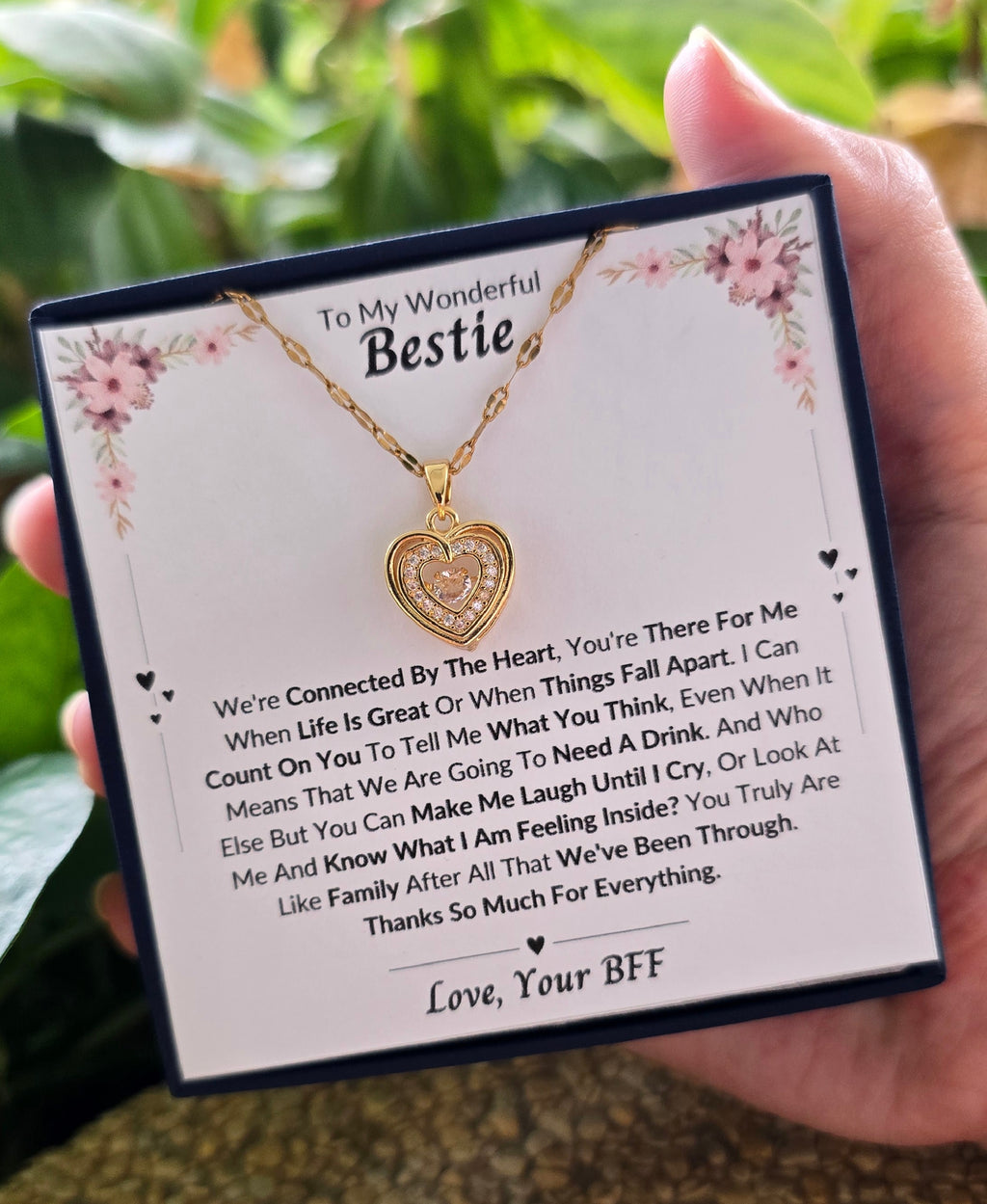 Best Gift To My Bestie I Connected By Heart I Gold Heart Necklace