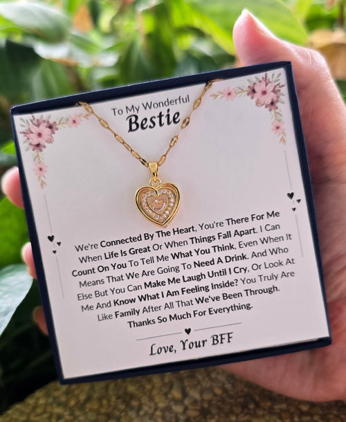 Best Gift To My Bestie I Connected By Heart I Gold Heart Necklace