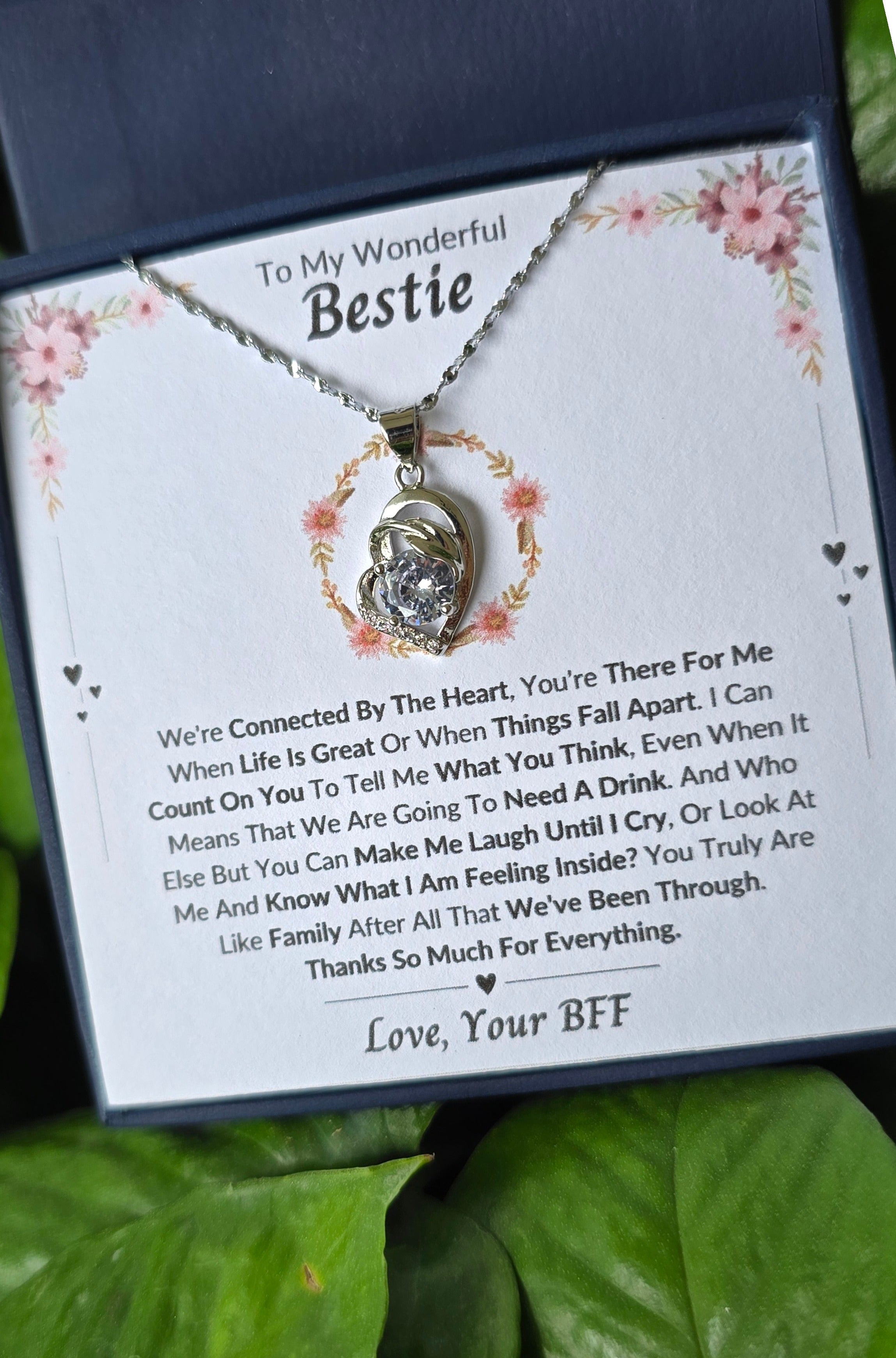Best Gift To My Bestie I Connected By Heart I Pure Love Necklace