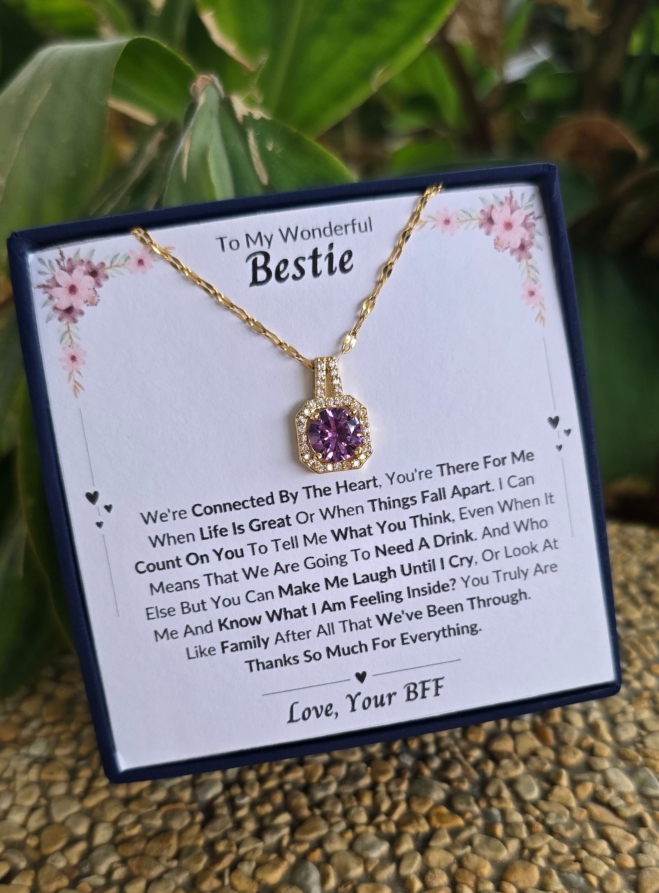 Best Gift To My Bestie I Connected By Heart I Sweet Purple Necklace