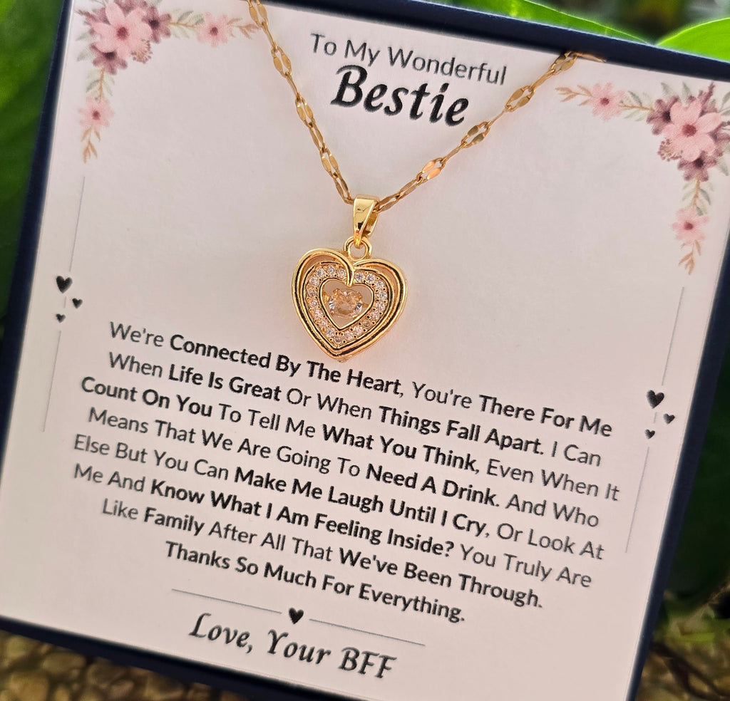Best Gift To My Bestie I Connected By Heart I Gold Heart Necklace