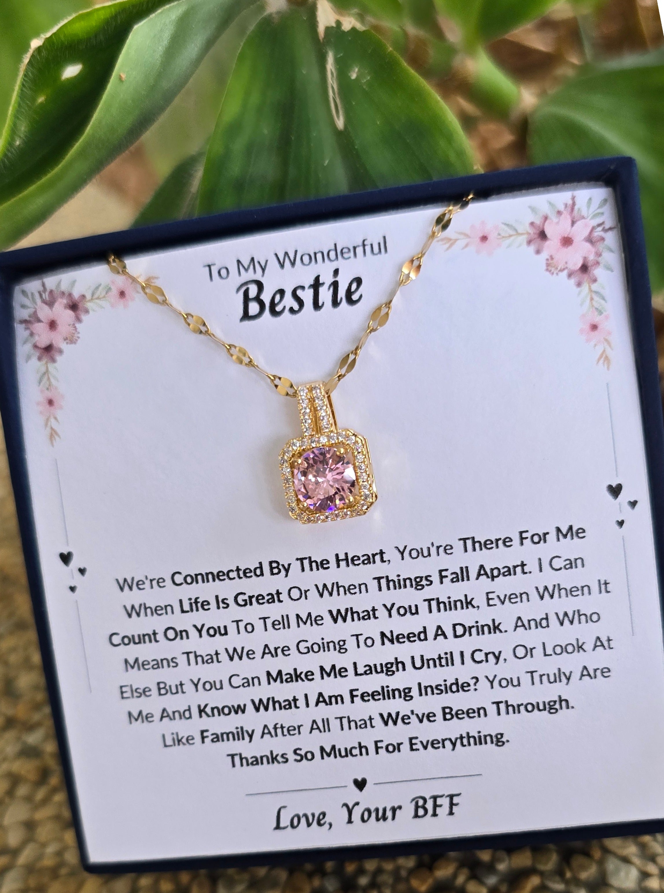 Best Gift To My Bestie I Connected By Heart I Sweet Pink Necklace
