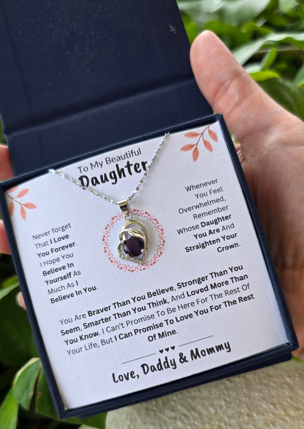 Best Gift To My Daughter I Love You Forever I From Daddy Mommy I Purple Love Necklace