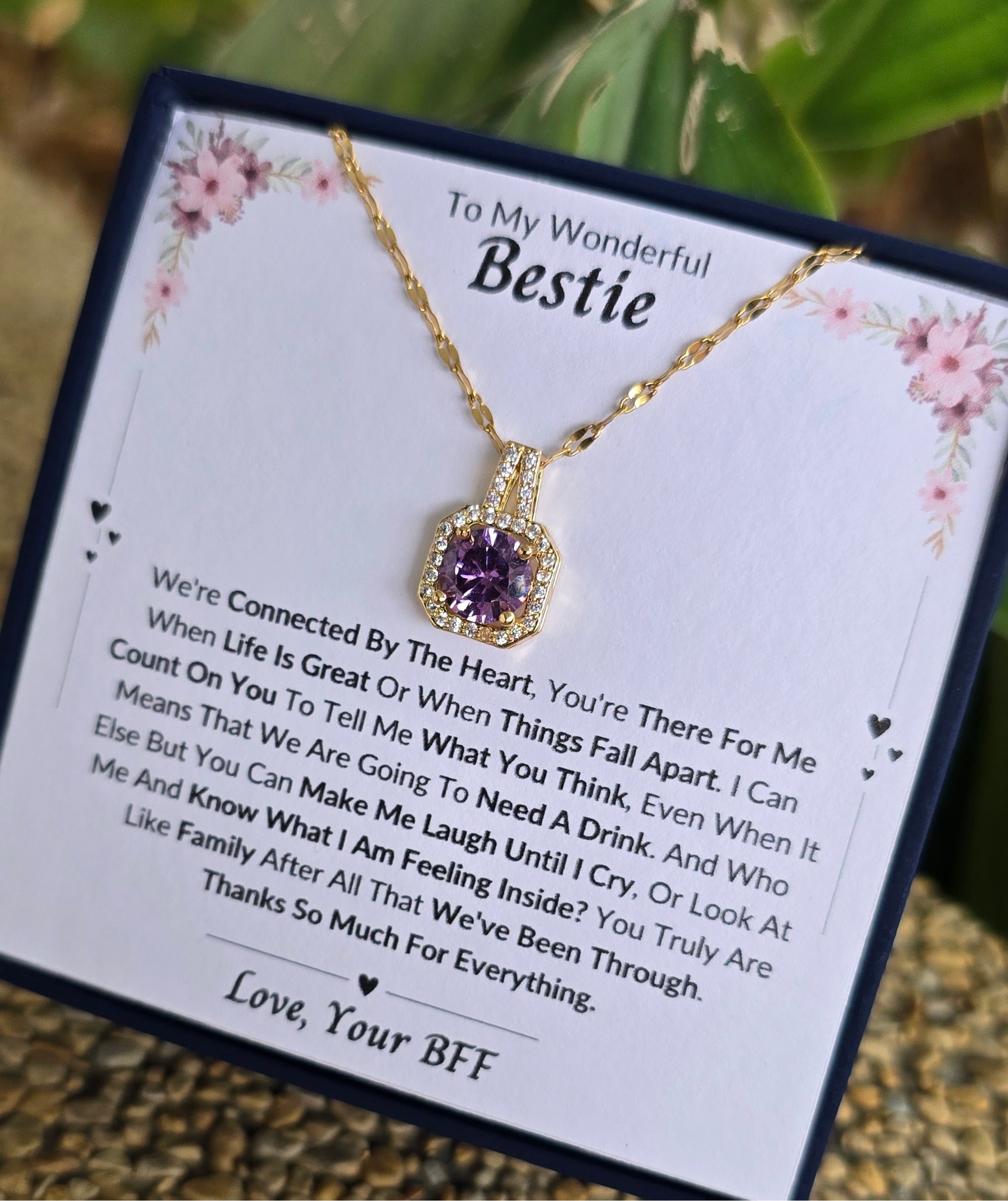 Best Gift To My Bestie I Connected By Heart I Sweet Purple Necklace