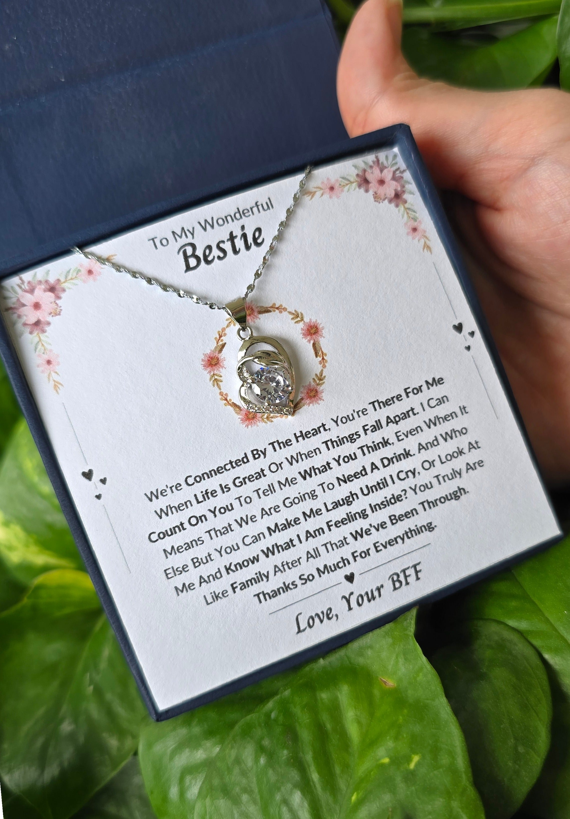 Best Gift To My Bestie I Connected By Heart I Pure Love Necklace