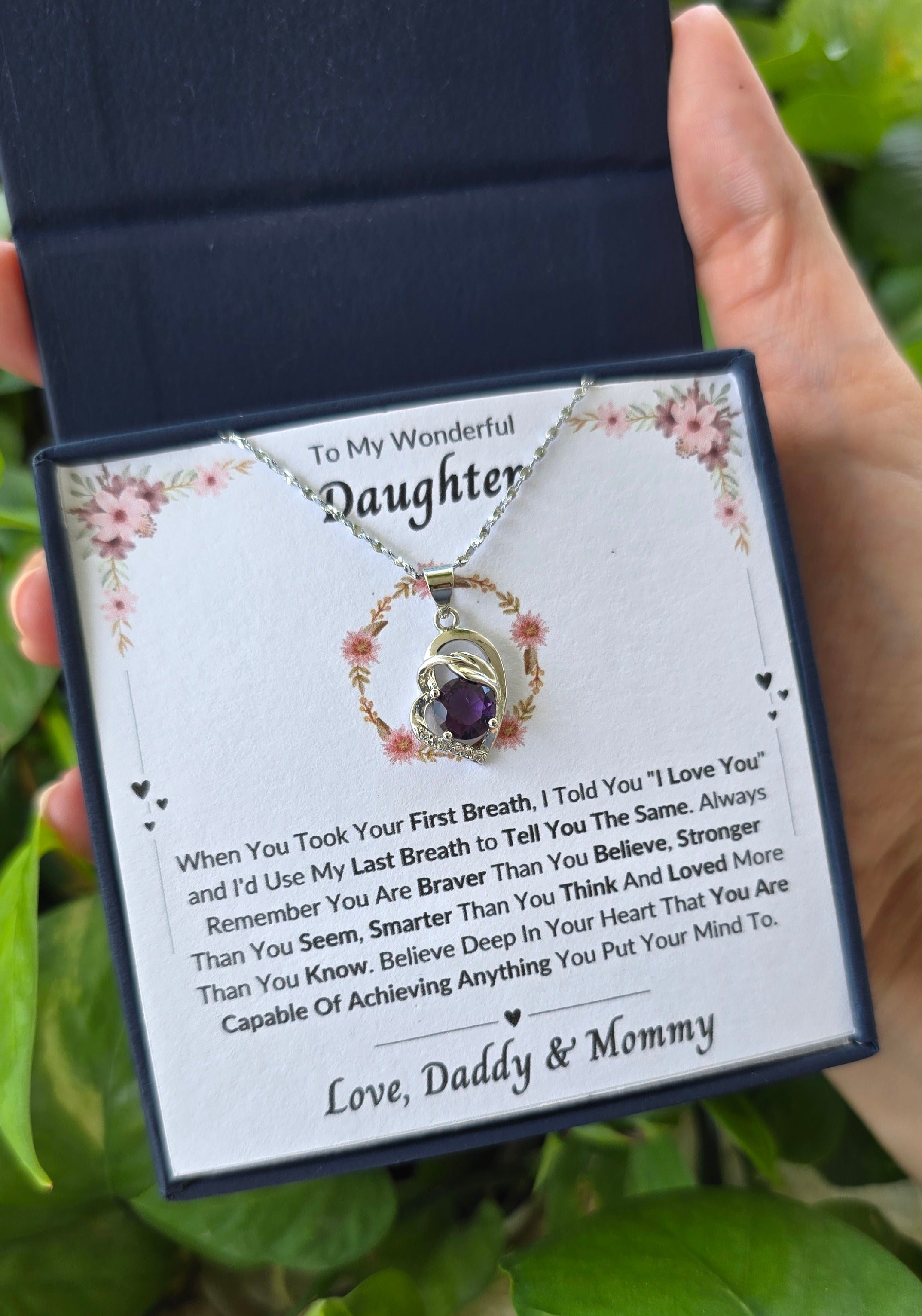 Best Gift To My Daughter I Always Love You I From Daddy Mommy I Purple Love Necklace