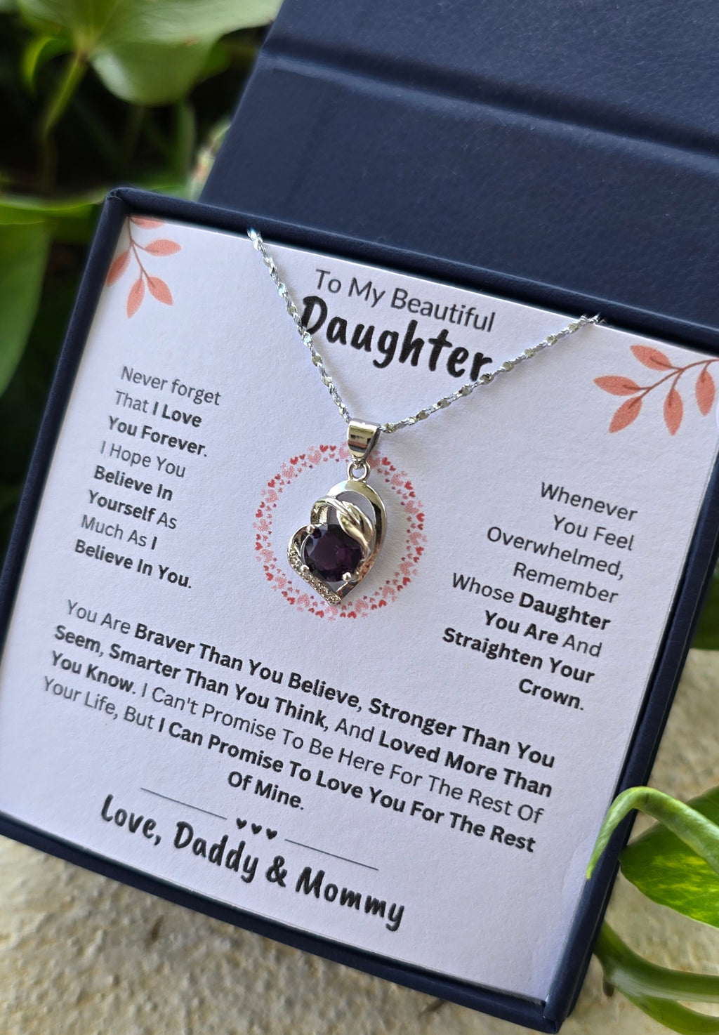 Best Gift To My Daughter I Love You Forever I From Daddy Mommy I Purple Love Necklace