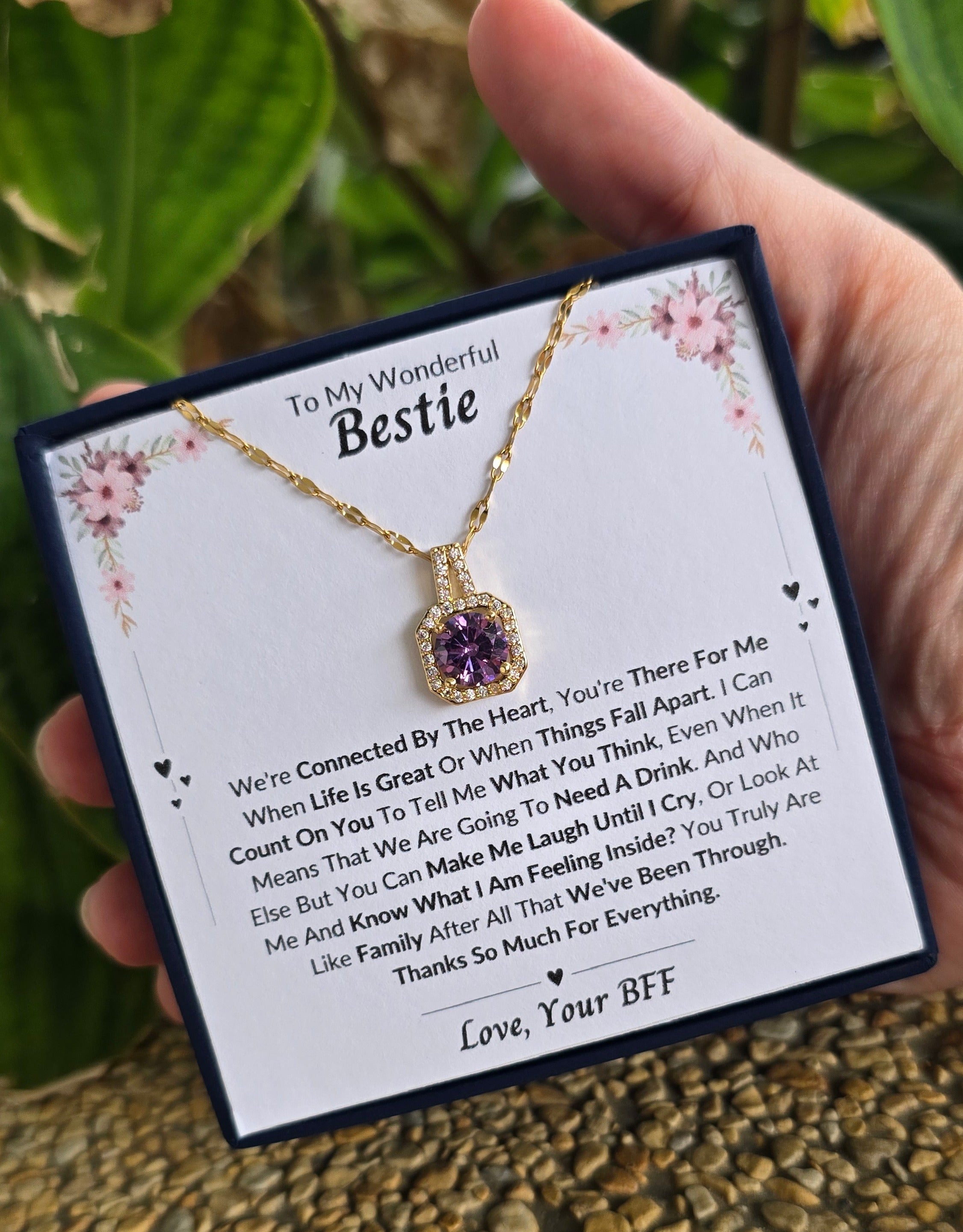 Best Gift To My Bestie I Connected By Heart I Sweet Purple Necklace