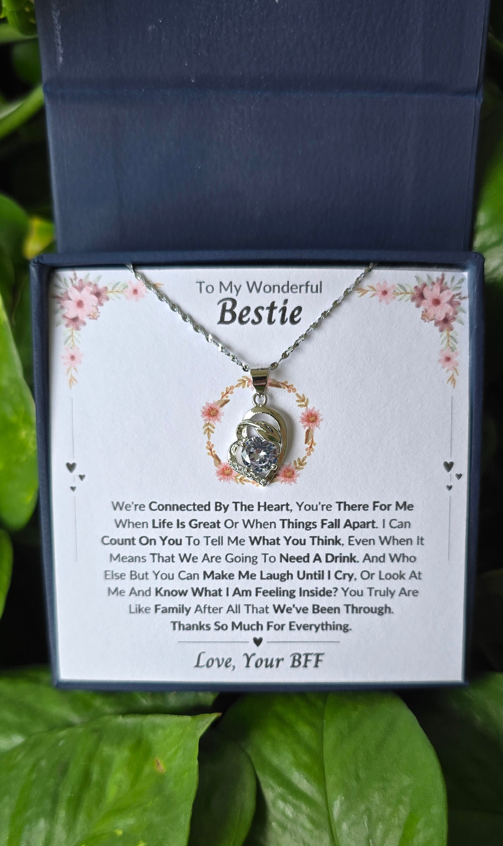 Best Gift To My Bestie I Connected By Heart I Pure Love Necklace