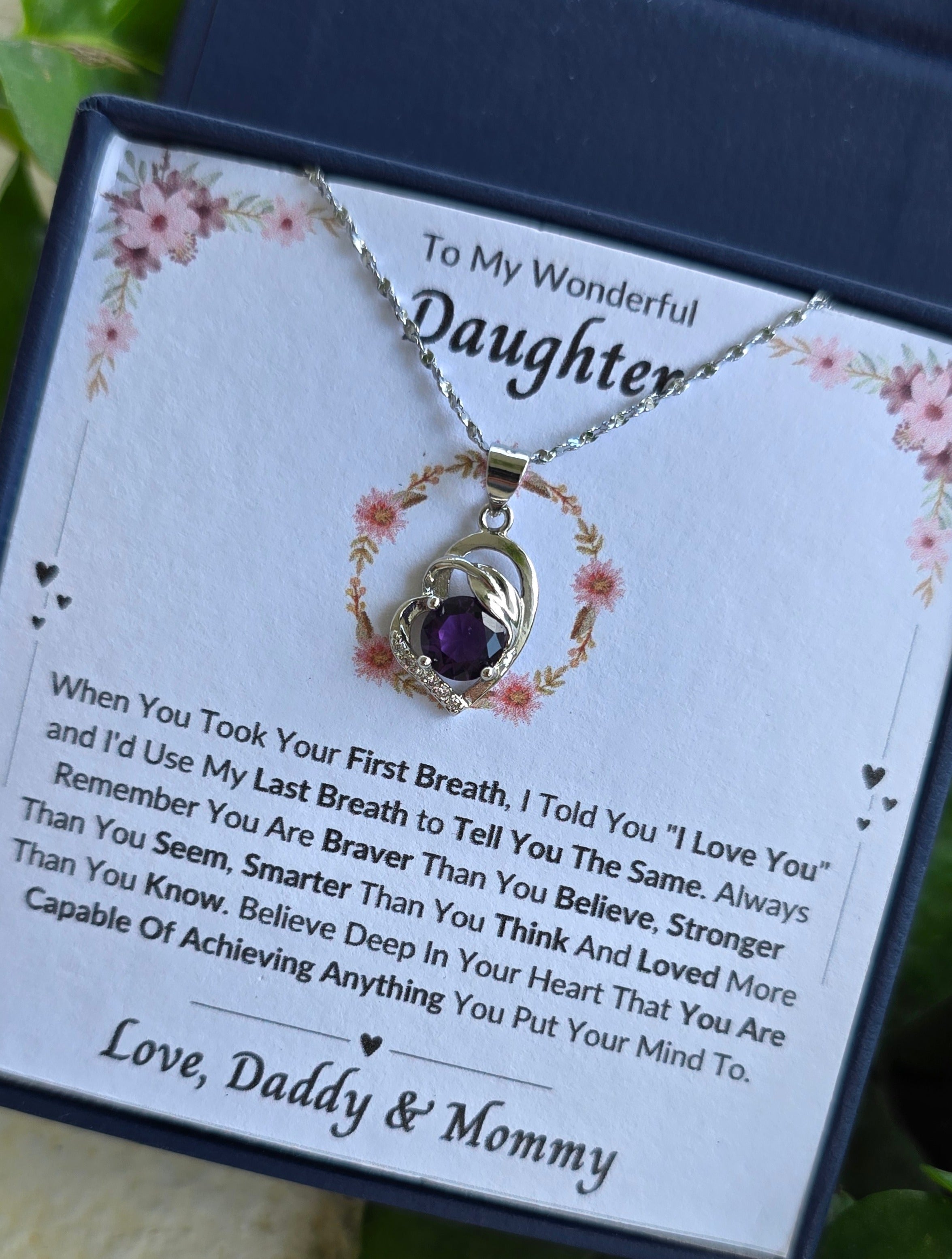Best Gift To My Daughter I Always Love You I From Daddy Mommy I Purple Love Necklace