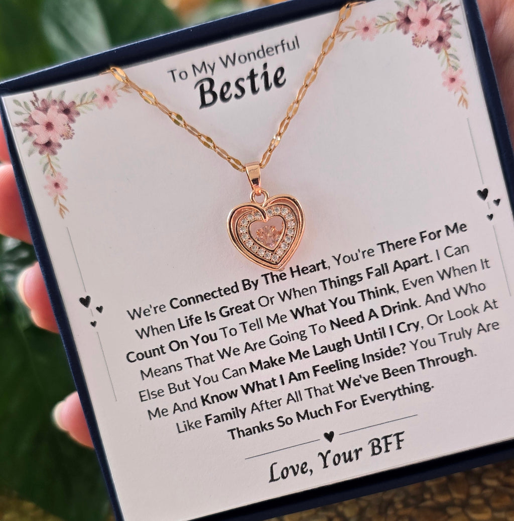 Best Gift To My Bestie I Connected By Heart I Rose Heart Necklace