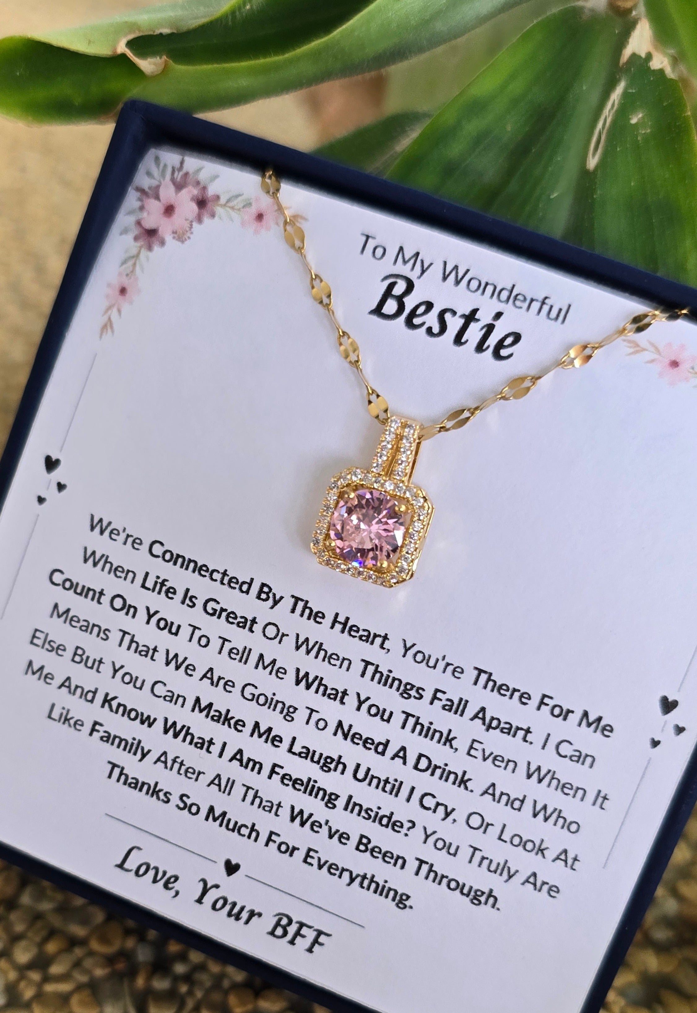 Best Gift To My Bestie I Connected By Heart I Sweet Pink Necklace