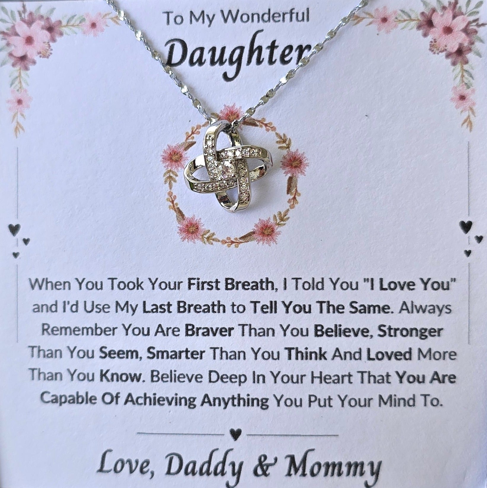 Best Gift To My Daughter I Always Love You I From Daddy Mommy I Love Knot Necklace