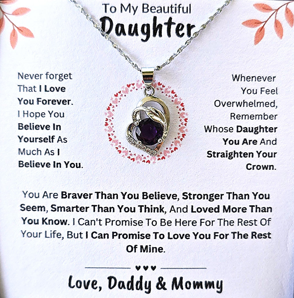 Best Gift To My Daughter I Love You Forever I From Daddy Mommy I Purple Love Necklace