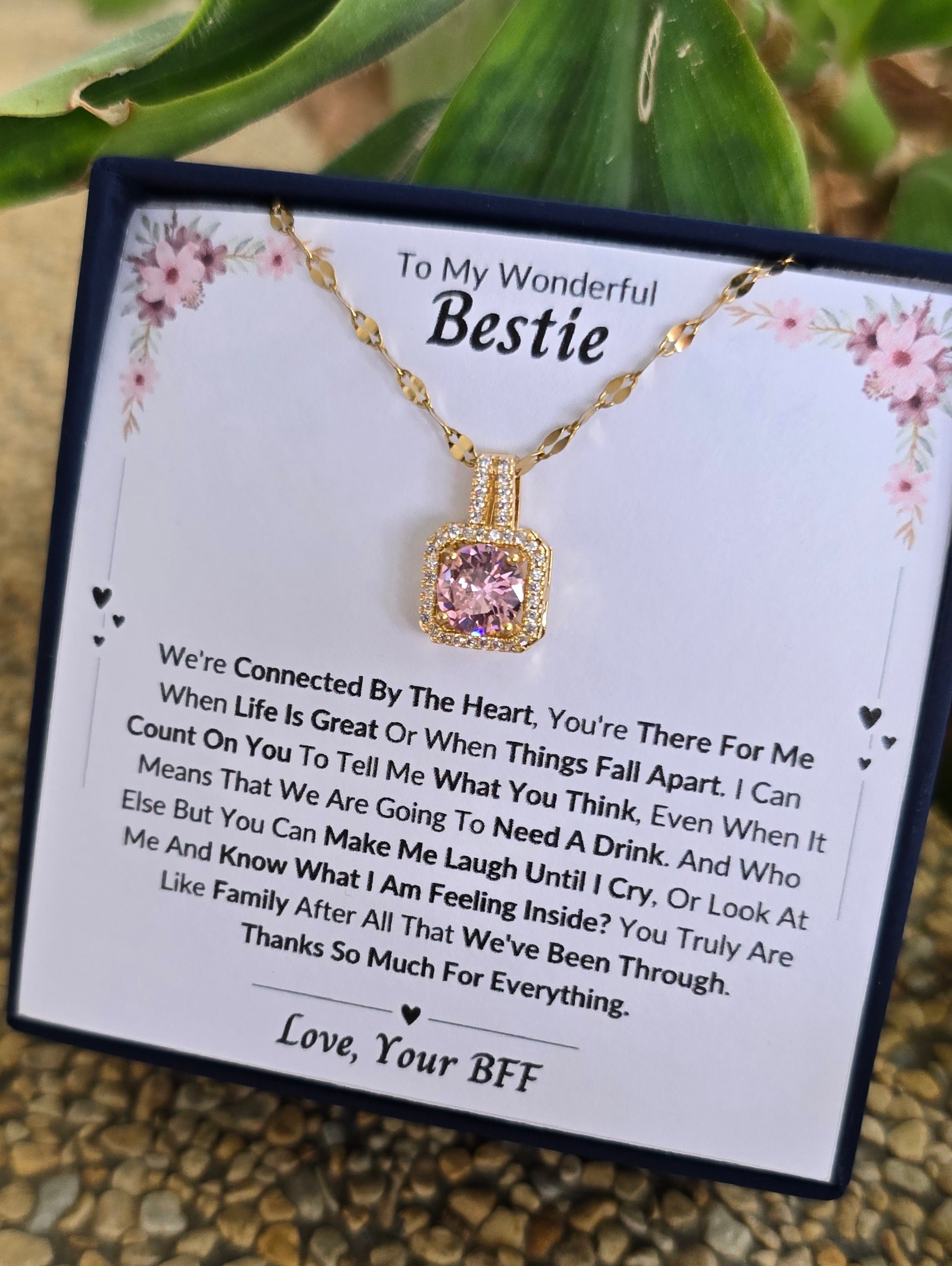Best Gift To My Bestie I Connected By Heart I Sweet Pink Necklace
