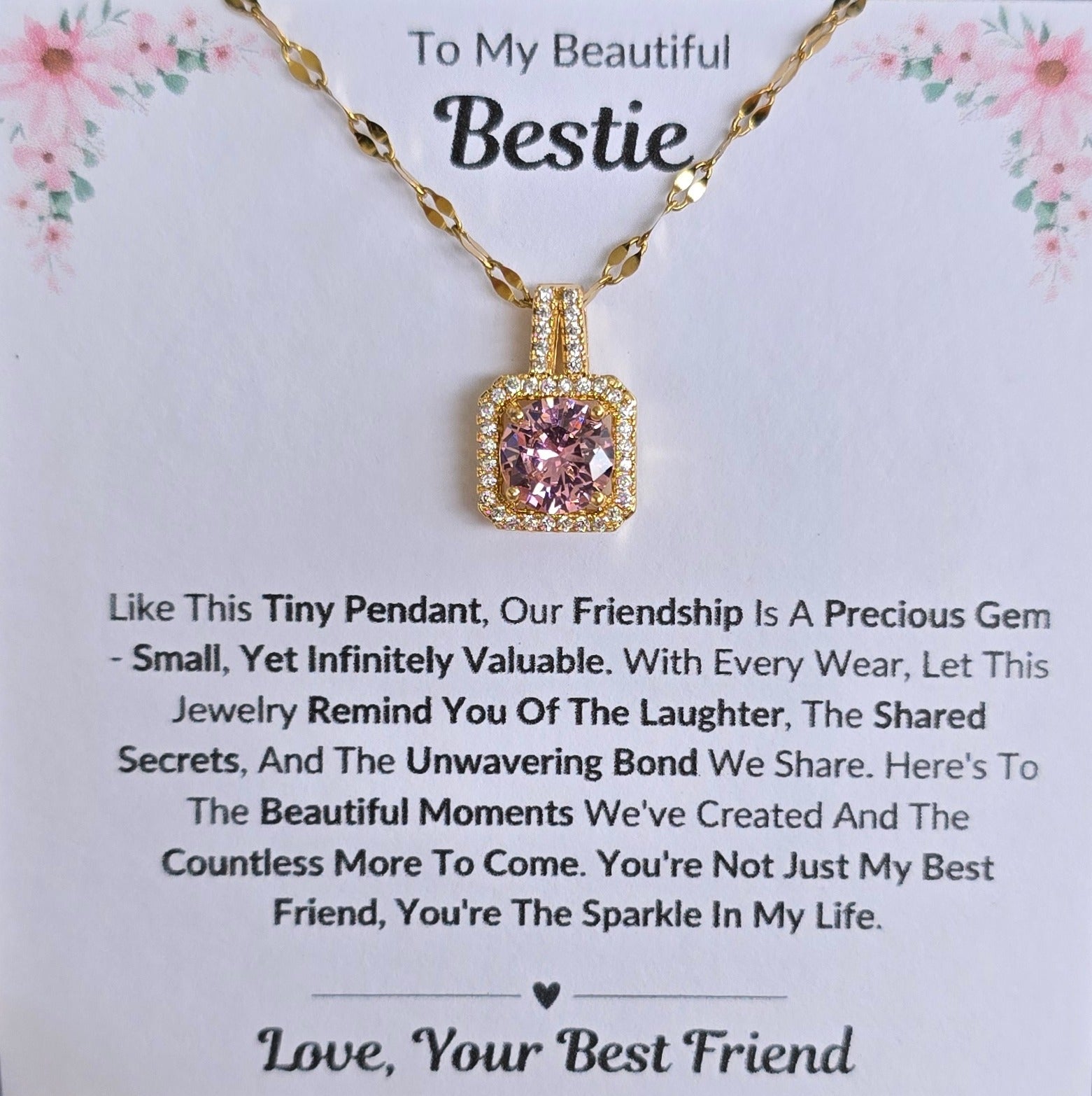 Best Gift To My Bestie I Not Just Best Friend I Sweet Pink Necklace