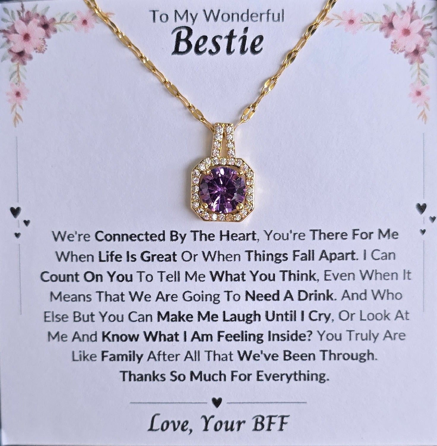 Best Gift To My Bestie I Connected By Heart I Sweet Purple Necklace
